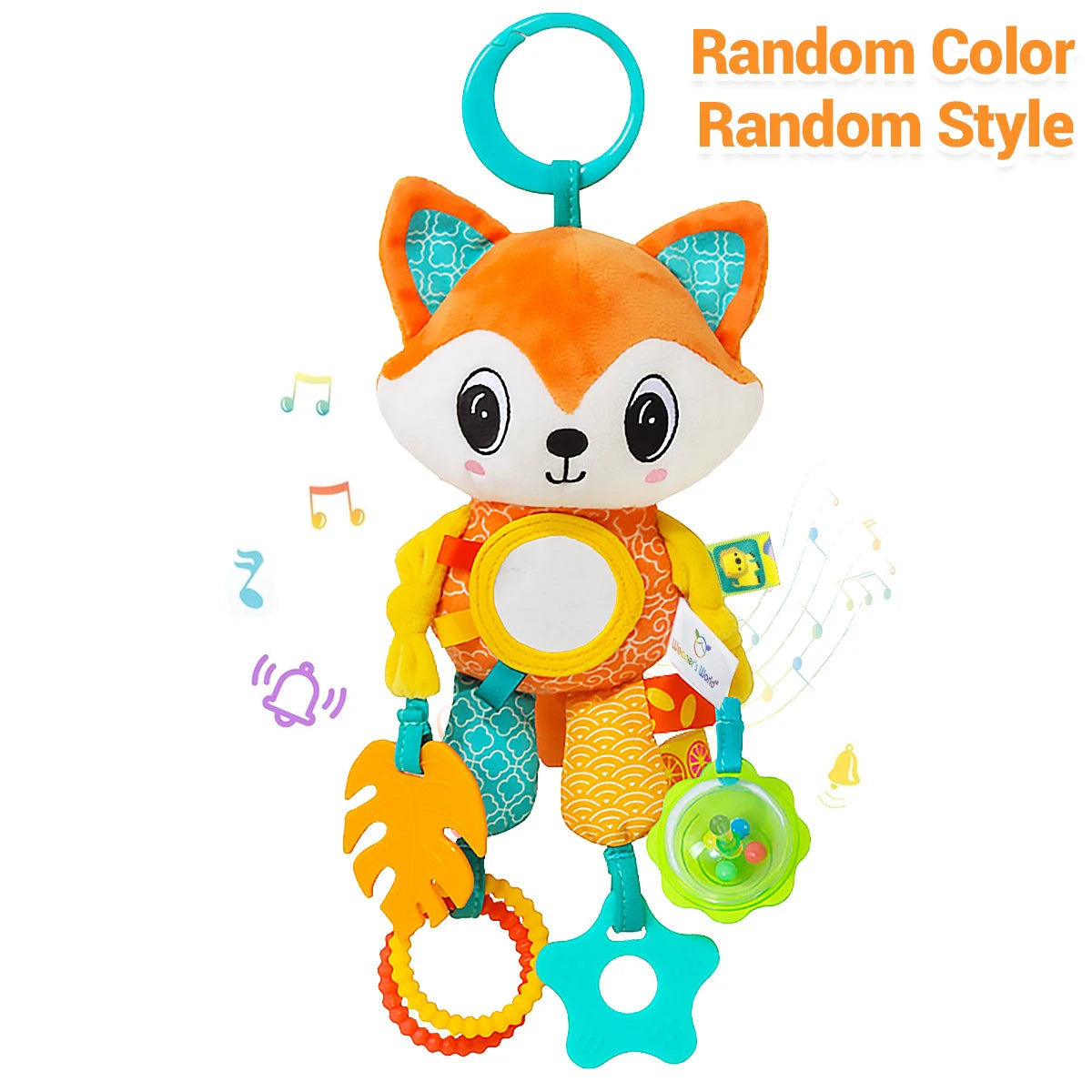Soft Hanging Crinkle Squeaky Sensory. Travel Plush Animal Wind Chime with Teether Boys/ Girls