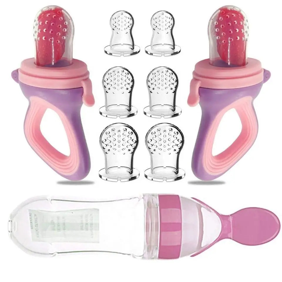 Squeezing Feeding Bottle Cup Silicone Newborn Baby Pacifier Training Rice Spoon Infant Cereal Food