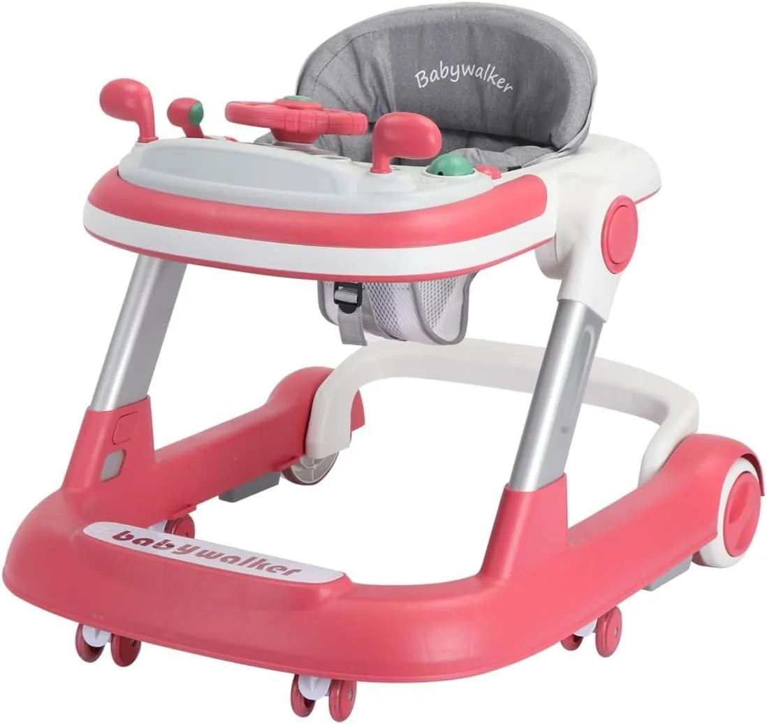 2 in 1 Baby Walker, Toddler with Removable Feeding Tray and Music Tray(Without Battery), Foldable