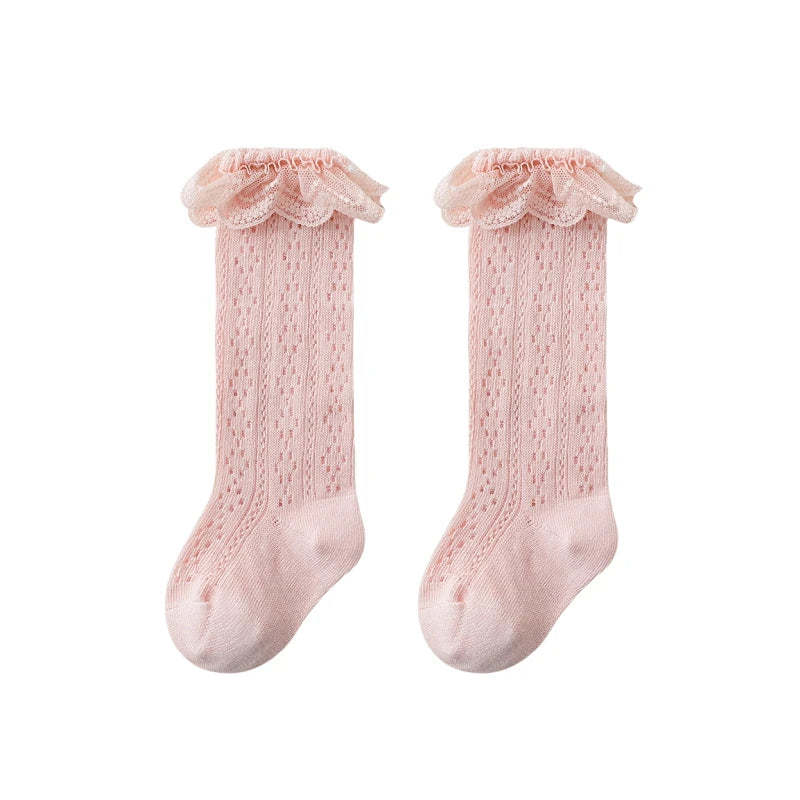 Summer Baby Girls Socks Toddler Bow Long Sock Kids Knee High Soft Cotton Lace Socks 0-3Y