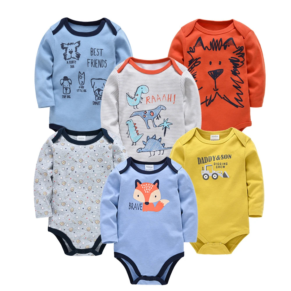 6 PCS 3 PCS Kavkas Baby Boys Girls Bodysuit Long Sleeve 100% Cotton Baby Clothes 0-12 months