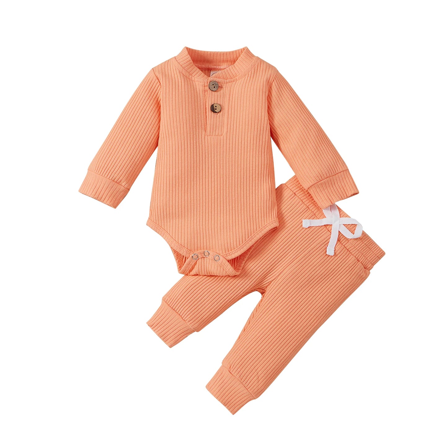 Infant Newborn Baby Girl Boy Ribbed/Plaid Solid Clothes Sets Long Sleeve Bodysuits + Elastic Pants