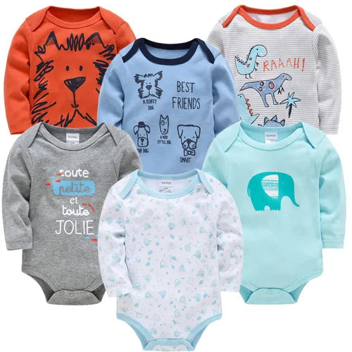 6 PCS 3 PCS Kavkas Baby Boys Girls Bodysuit Long Sleeve 100% Cotton Baby Clothes 0-12 months