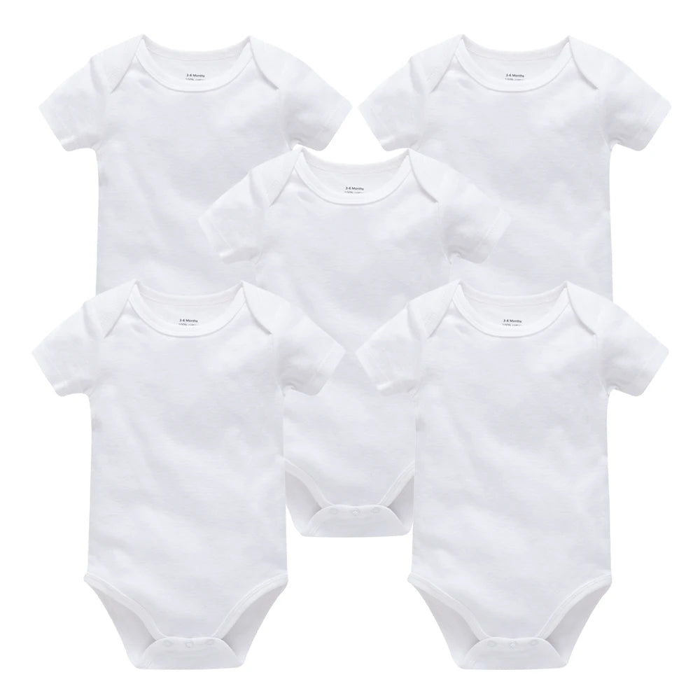 Kavkas 3PCS 5PCS Baby Boys Girls Clothes Solid White Short Sleeve Cotton Baby Bodysuits 0-24 months  Jumpsuit