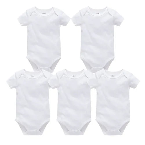 Kavkas 3PCS 5PCS Baby Boys Girls Clothes Solid White Short Sleeve Cotton Baby Bodysuits 0-24 months  Jumpsuit