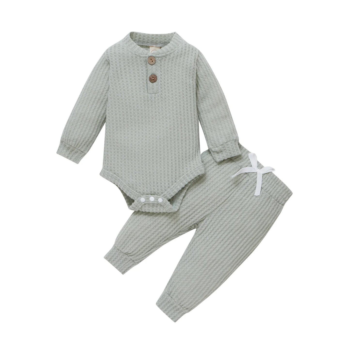 Infant Newborn Baby Girl Boy Ribbed/Plaid Solid Clothes Sets Long Sleeve Bodysuits + Elastic Pants
