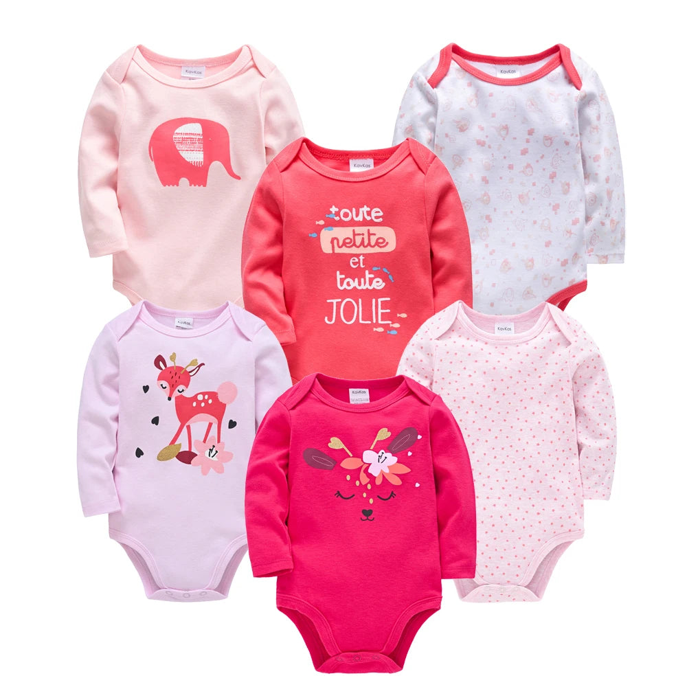 6 PCS 3 PCS Kavkas Baby Boys Girls Bodysuit Long Sleeve 100% Cotton Baby Clothes 0-12 months