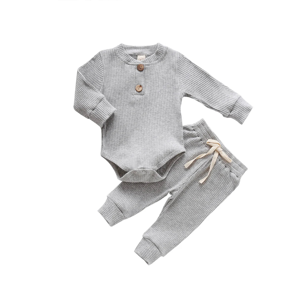 Infant Newborn Baby Girl Boy Ribbed/Plaid Solid Clothes Sets Long Sleeve Bodysuits + Elastic Pants