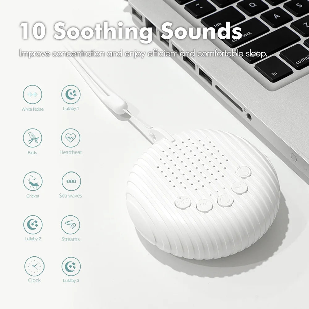 White Noise Sound MachineBaby Sleep Machine 10 Soothing Sounds Volume Adjustable Built-in Rechargeable Battery USB