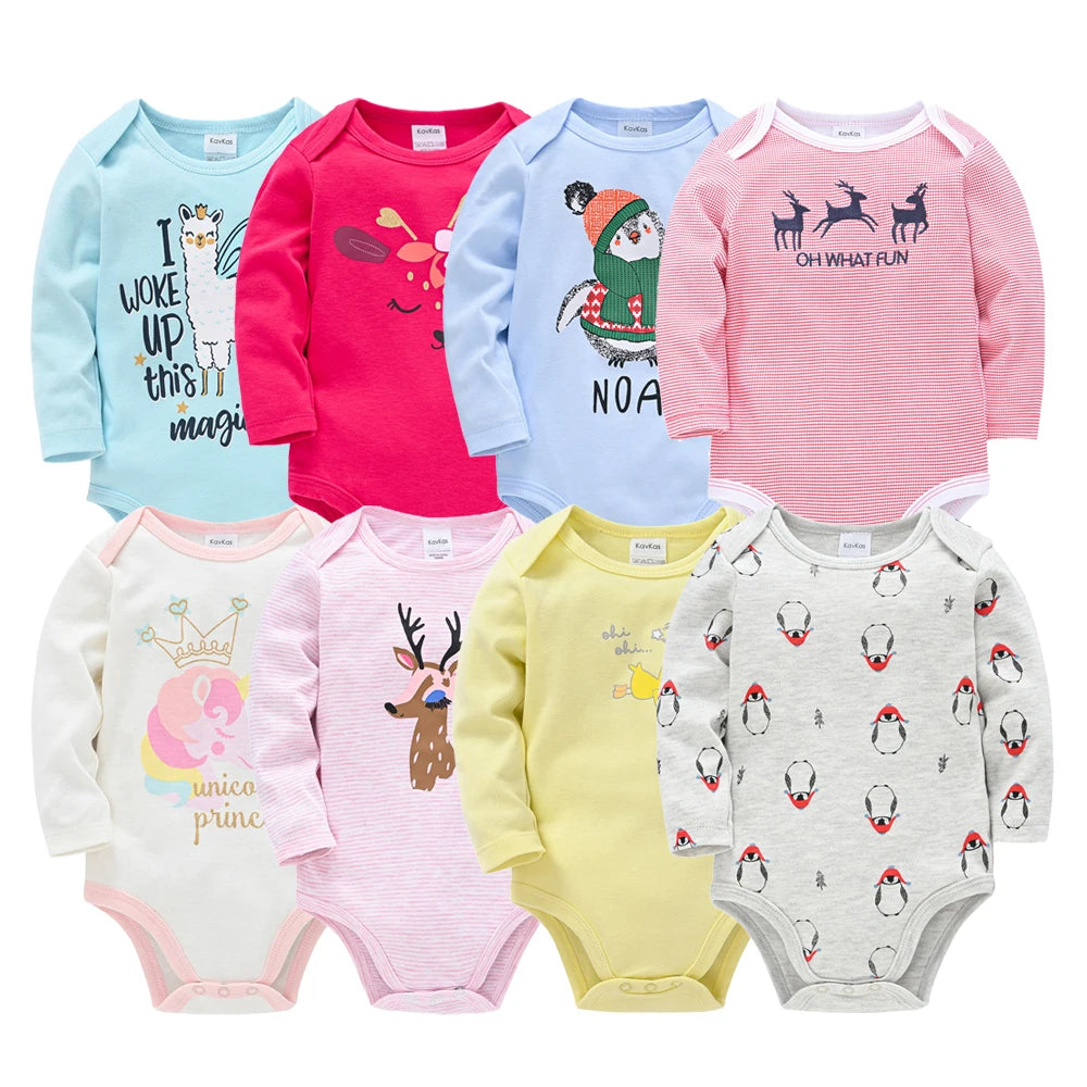 6 PCS 3 PCS Kavkas Baby Boys Girls Bodysuit Long Sleeve 100% Cotton Baby Clothes 0-12 months