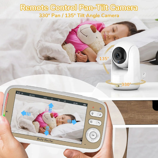 5 Inch Baby Monitor, Dual Control with Two Way and Audio Night Vision