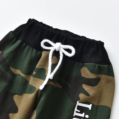 Newborn Baby Boy Clothes Long Sleeves Letter Print Romper Camouflage Long Pants Hat