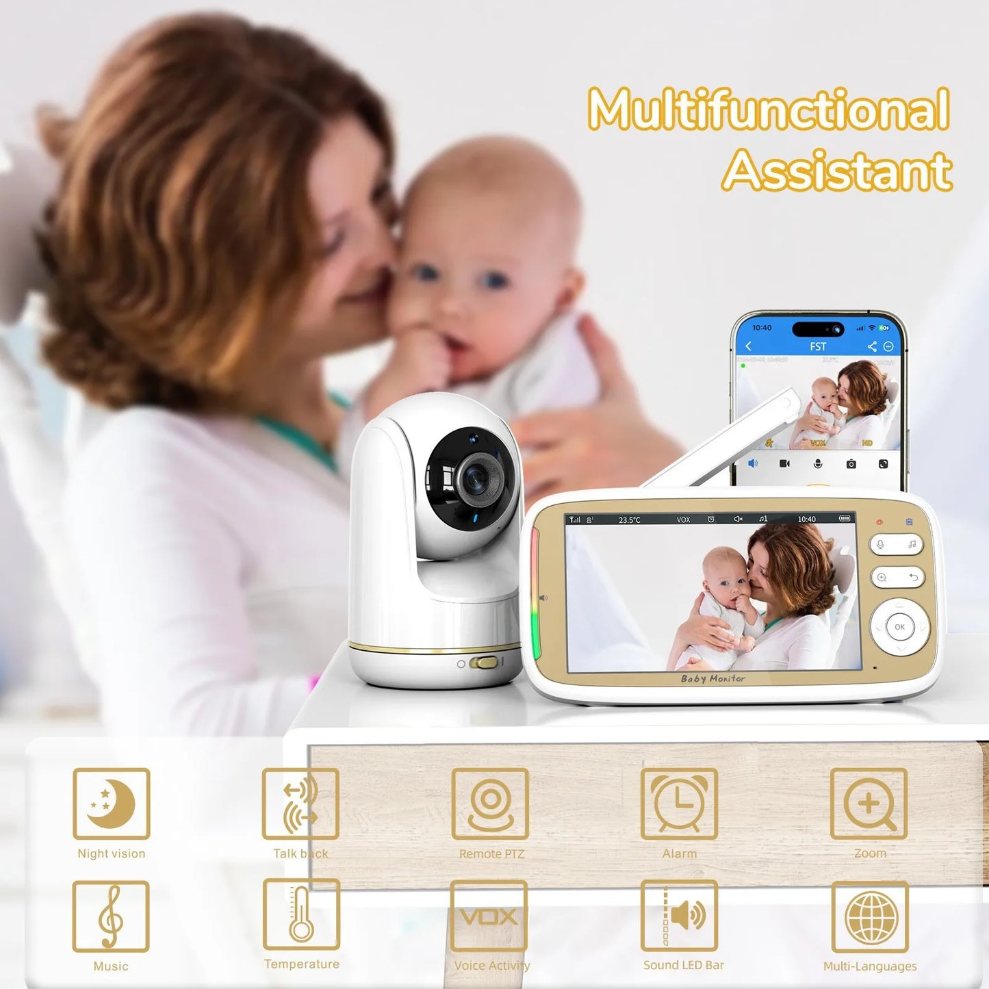 5 Inch Baby Monitor, Dual Control with Two Way and Audio Night Vision
