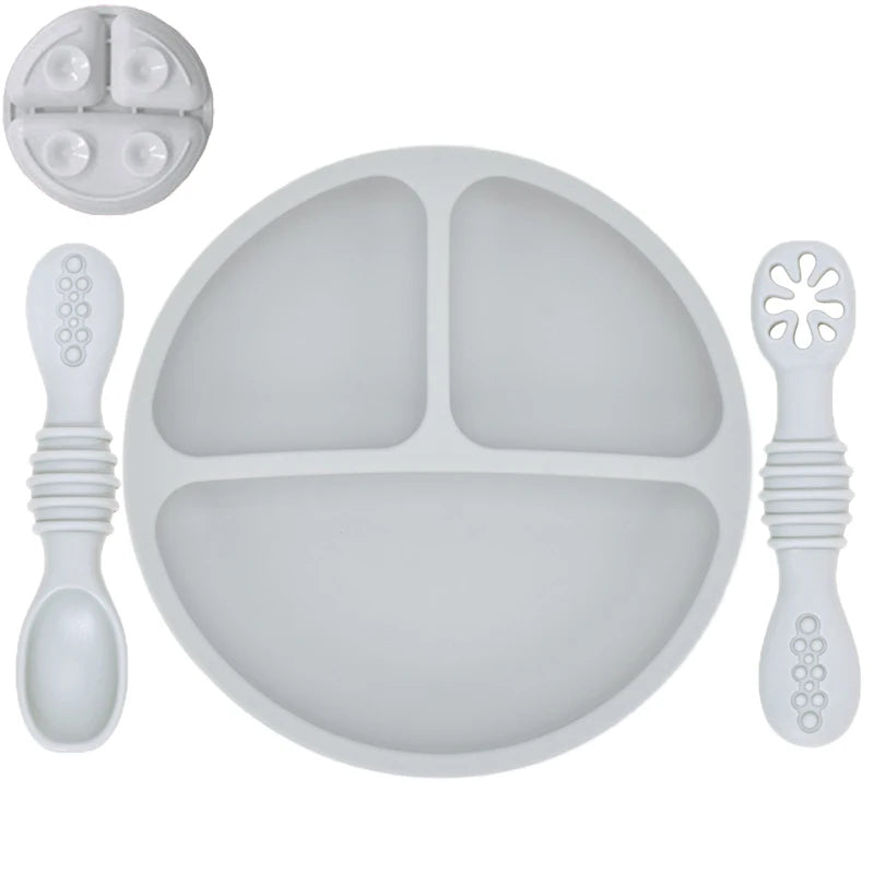 Silicone Baby Dining Plate Rice Spoon Set Cute Cartoon Children Dishes Retro Kid Bowl