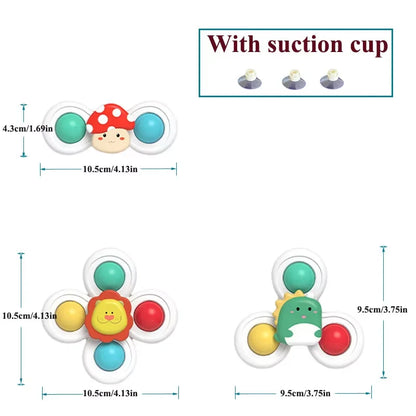 3 in 1 Suction Cups Spinning Top Toy For Baby Game Infant Teether   Rattle Bath Toys
