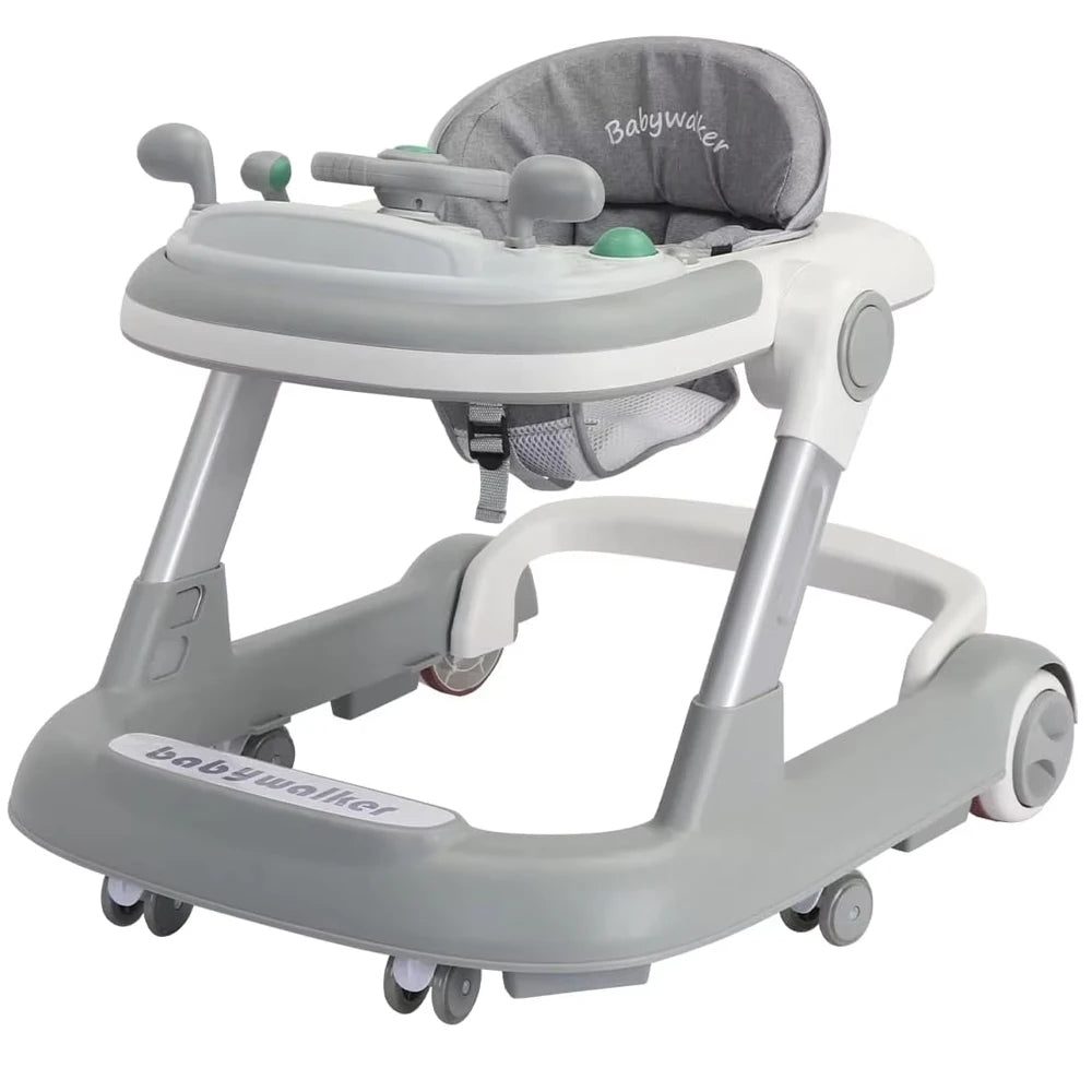 2 in 1 Baby Walker, Toddler with Removable Feeding Tray and Music Tray(Without Battery), Foldable