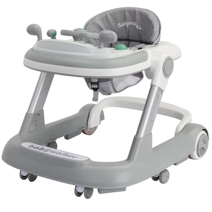 2 in 1 Baby Walker, Toddler with Removable Feeding Tray and Music Tray(Without Battery), Foldable