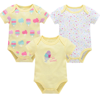 3/6 pcs a lot Baby Girls Clothes Cotton Short Sleeve Girl Bodysuit 0-12 Months Newborn