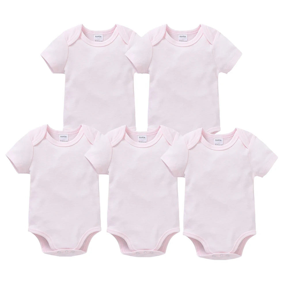 Kavkas 3PCS 5PCS Baby Boys Girls Clothes Solid White Short Sleeve Cotton Baby Bodysuits 0-24 months  Jumpsuit