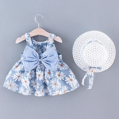 (Girls 0-3 Years Old) Girls Dress Floral Print Sweet Princess Dress with Bow