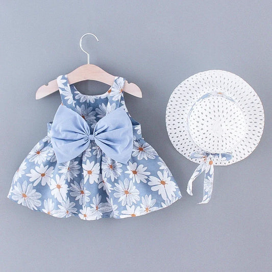 (Girls 0-3 Years Old) Girls Dress Floral Print Sweet Princess Dress with Bow