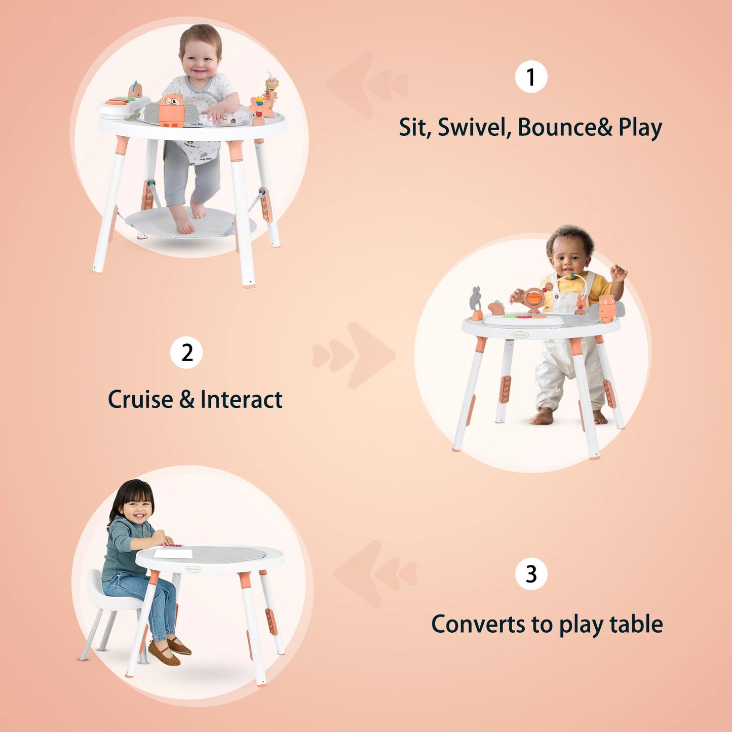 Multi-Functional Baby Play Center– 3-in-1 Activity Center with Toys, 360° Seat & Adjustable Height (Blue/Pink/Green)