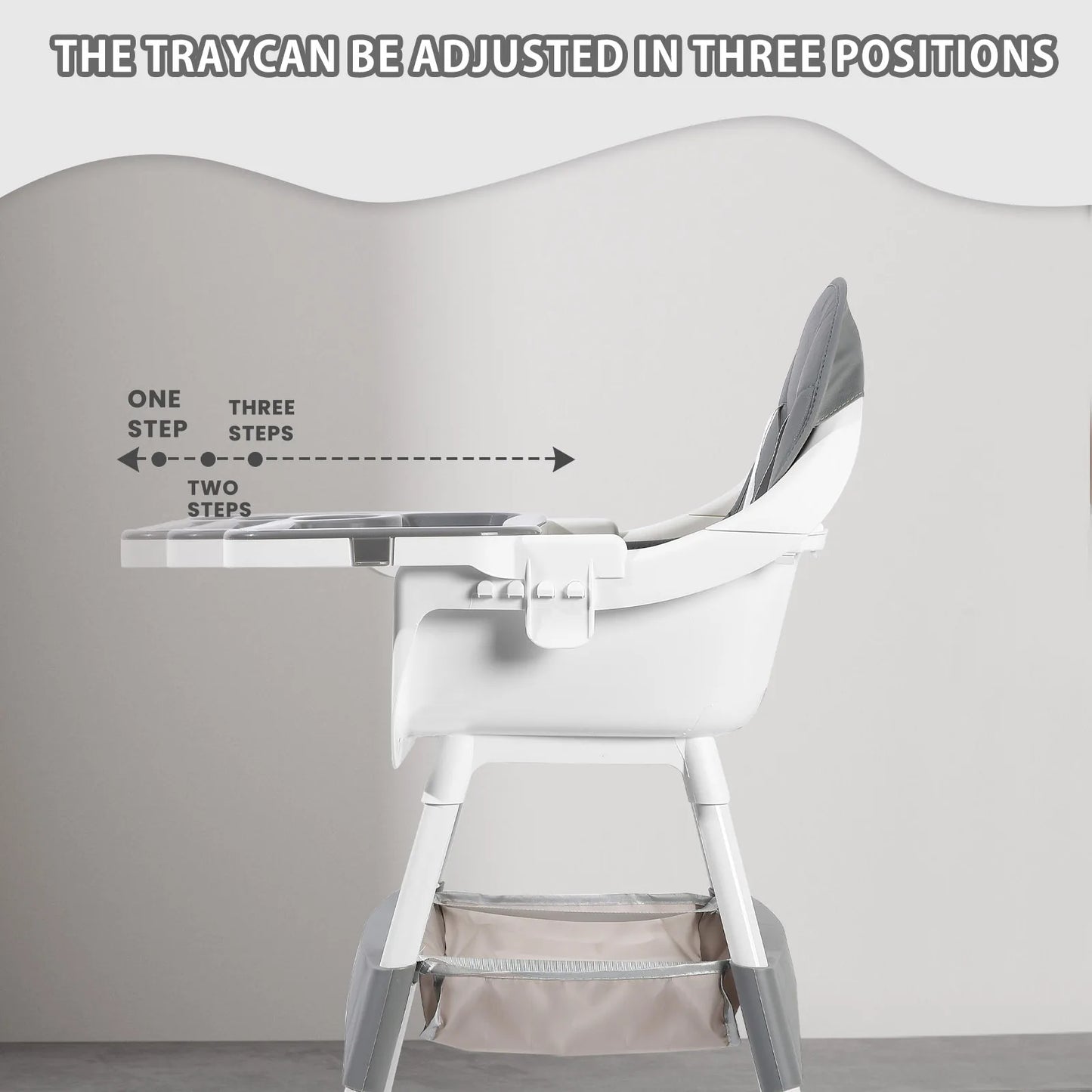 Baby High Chair, Portable Baby Convertible High Chair with Double-Layer Dinner Plate and Toy Rack