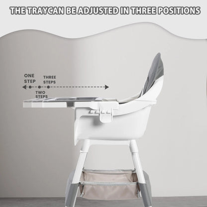 Baby High Chair, Portable Baby Convertible High Chair with Double-Layer Dinner Plate and Toy Rack