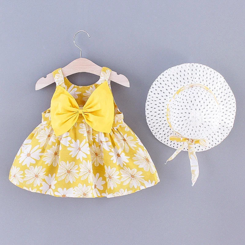 (Girls 0-3 Years Old) Girls Dress Floral Print Sweet Princess Dress with Bow
