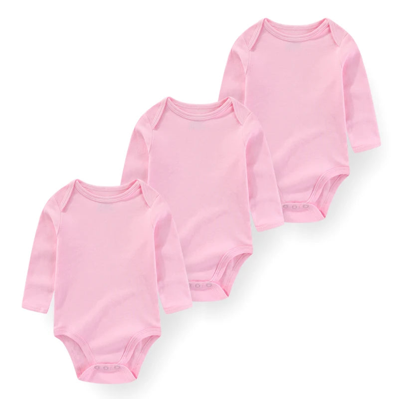 Kiddiezoom 3 Pcs Newborn  Long Sleeve 100%cotton Baby Boy Girl Bodysuit Soft Infant Onesies