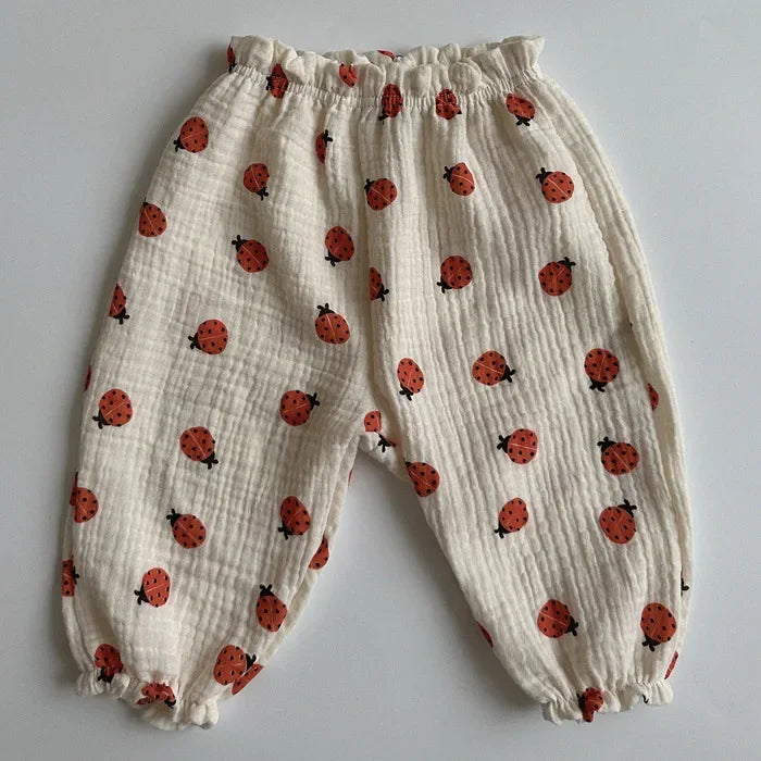 Organic Cotton Baby Pants Newborn Toddlers Print Soft Muslin Clothes Pants Capris