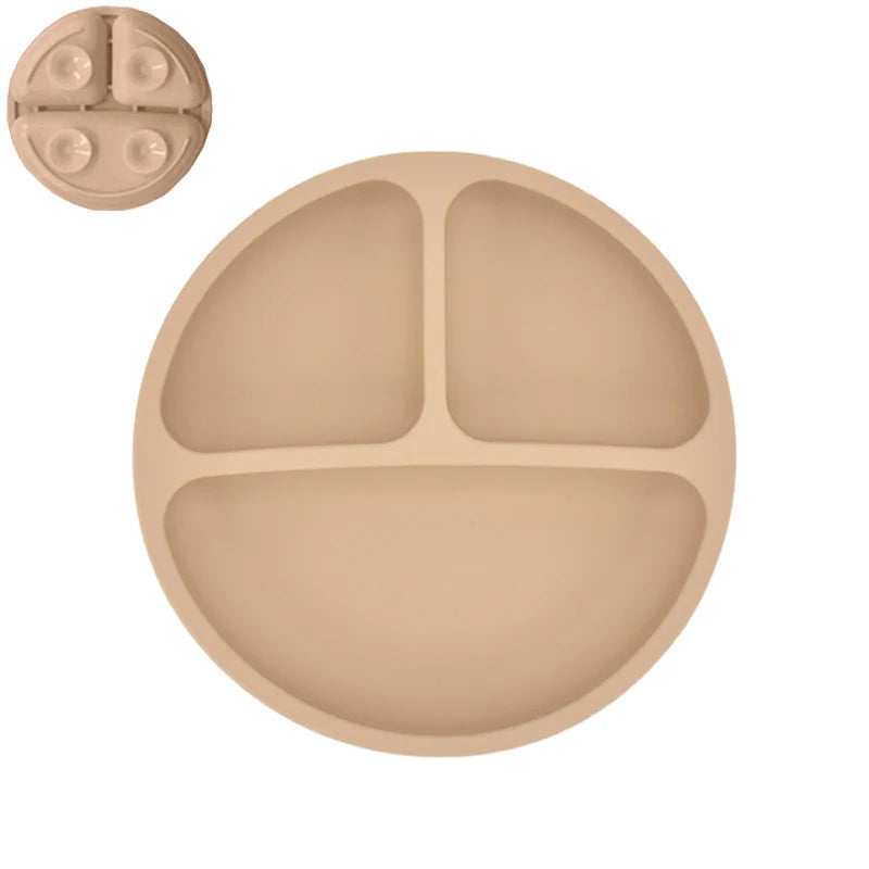 Silicone Baby Dining Plate Rice Spoon Set Cute Cartoon Children Dishes Retro Kid Bowl