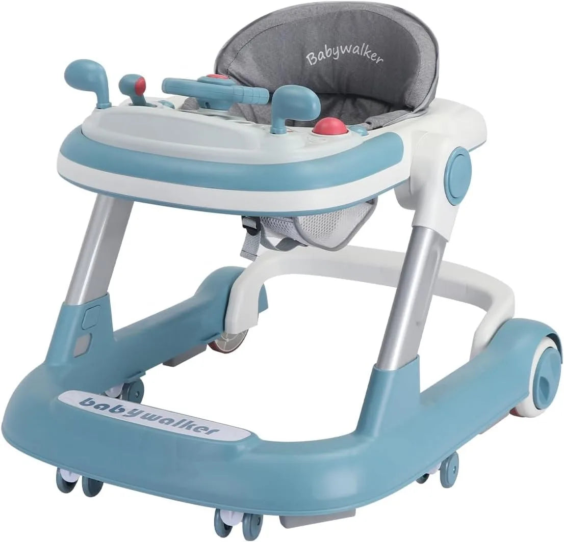 2 in 1 Baby Walker, Toddler with Removable Feeding Tray and Music Tray(Without Battery), Foldable