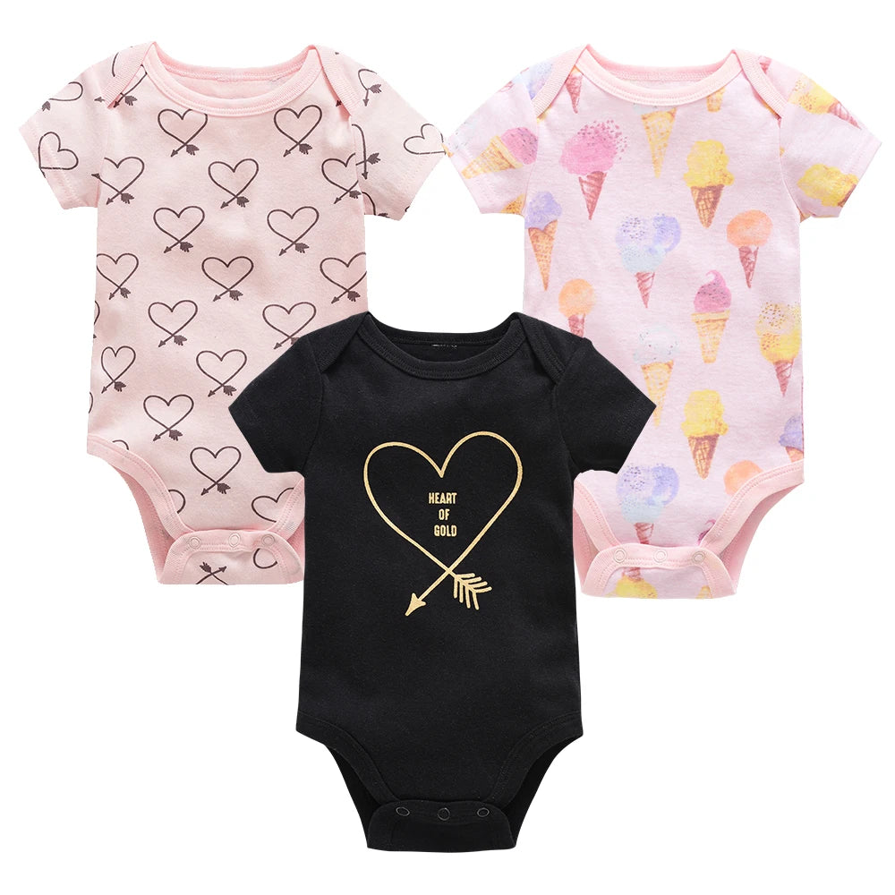 3/6 pcs a lot Baby Girls Clothes Cotton Short Sleeve Girl Bodysuit 0-12 Months Newborn
