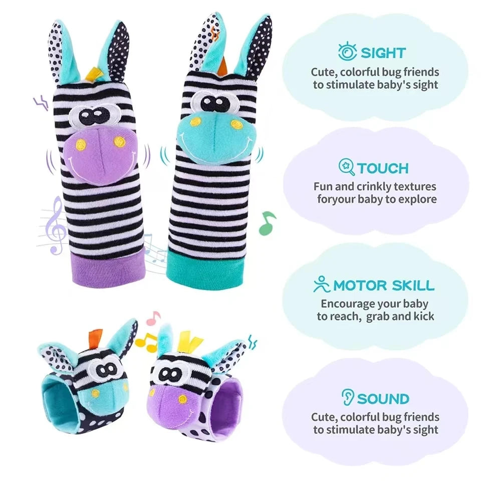 4pcs Baby Rattle / Cute Stuffed Animals Wrist Rattle  Socks 0~24 Months for Infant Boy Girl