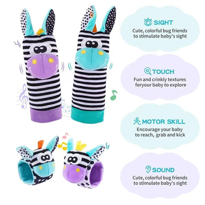 4pcs Baby Rattle / Cute Stuffed Animals Wrist Rattle  Socks 0~24 Months for Infant Boy Girl