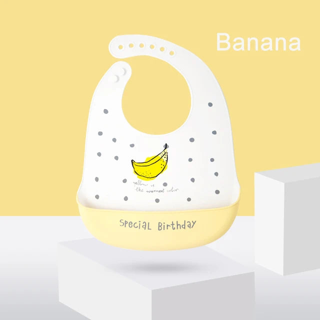 Silicone Bib Waterproof Saliva Dripping Banana Bibs Cartoon Soft Edible Aprons Baby Adjustable Burp Scarf