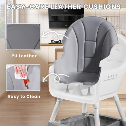 Baby High Chair, Portable Baby Convertible High Chair with Double-Layer Dinner Plate and Toy Rack
