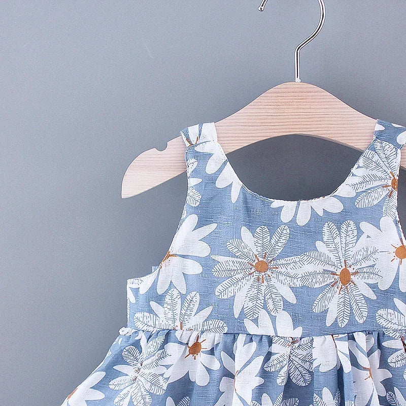 (Girls 0-3 Years Old) Girls Dress Floral Print Sweet Princess Dress with Bow