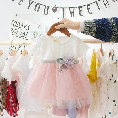 Baby Girls Dress Sweet Princess Dress Flower Ribbon  Shaggy Gauze Dress Birthday Party Dress
