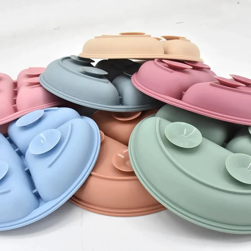 Silicone Baby Dining Plate Rice Spoon Set Cute Cartoon Children Dishes Retro Kid Bowl
