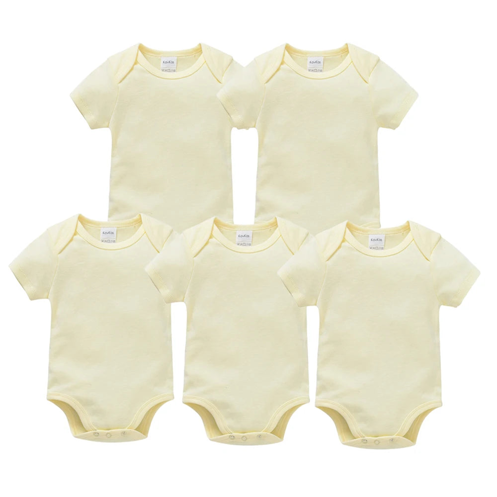 Kavkas 3PCS 5PCS Baby Boys Girls Clothes Solid White Short Sleeve Cotton Baby Bodysuits 0-24 months  Jumpsuit