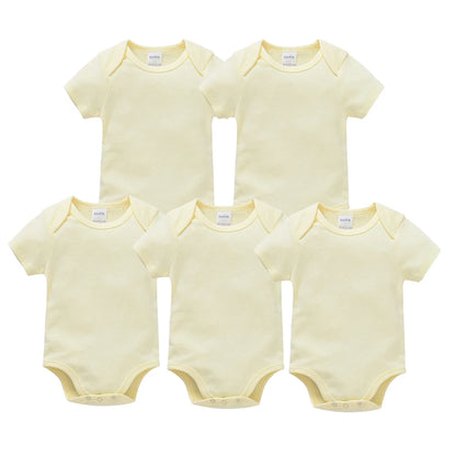 Kavkas 3PCS 5PCS Baby Boys Girls Clothes Solid White Short Sleeve Cotton Baby Bodysuits 0-24 months  Jumpsuit