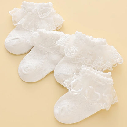 Lace Floral Baby Socks for Girls Toddler Cute White Ruffles Anti-Skid Casual Infan  Socks