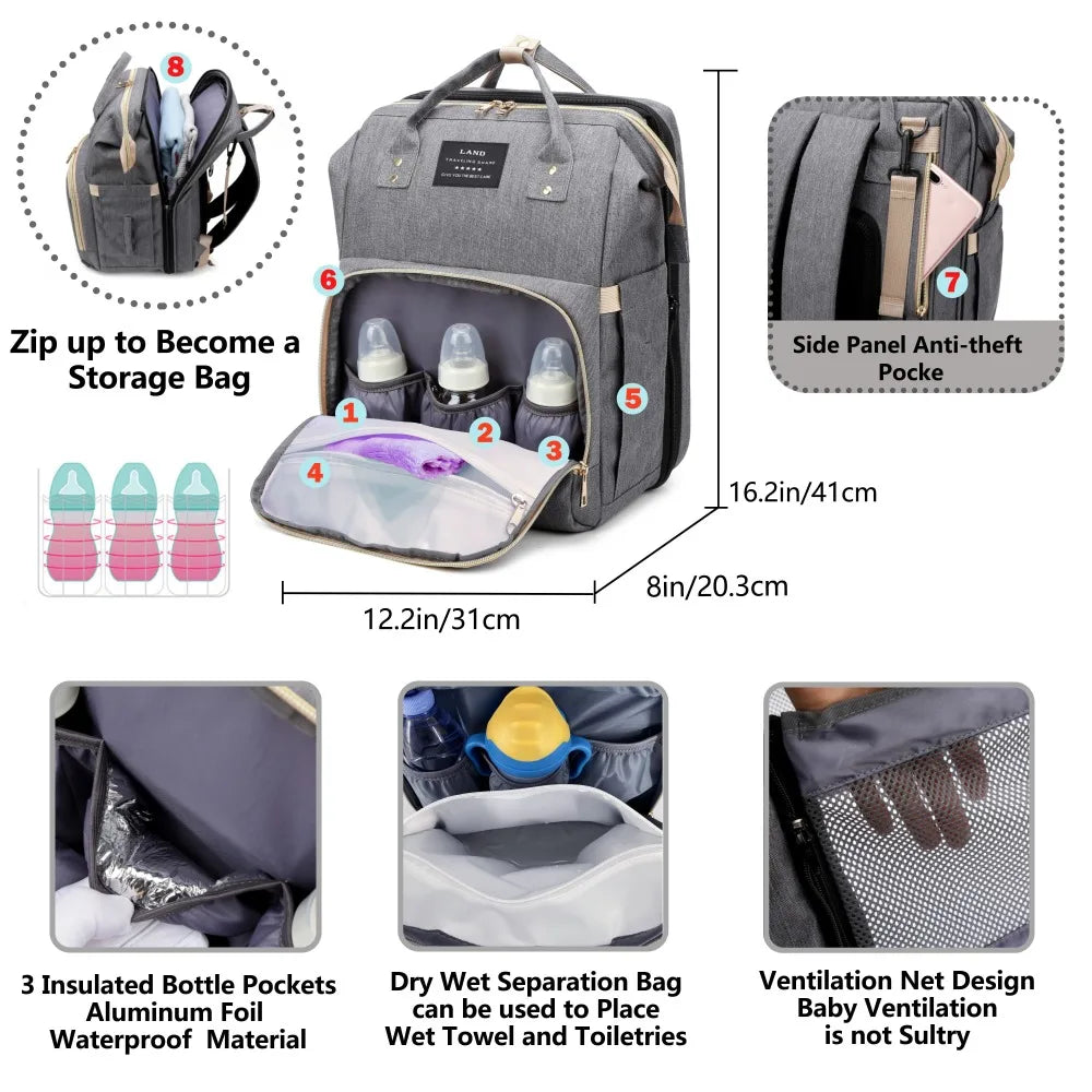 Mommy Bag Lightweight Portable Folding Crib Bed Large-capacity Bags Baby Backpack Mommy   Bag