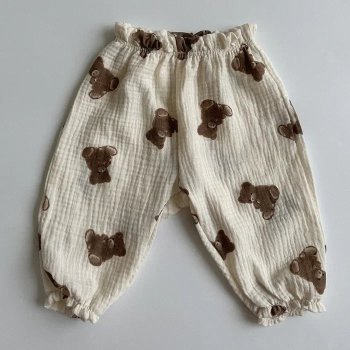 Organic Cotton Baby Pants Newborn Toddlers Print Soft Muslin Clothes Pants Capris
