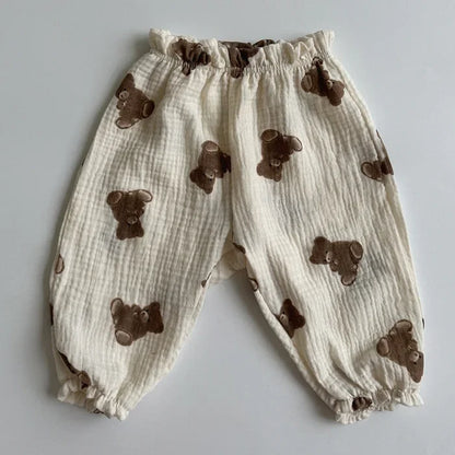 Organic Cotton Baby Pants Newborn Toddlers Print Soft Muslin Clothes Pants Capris