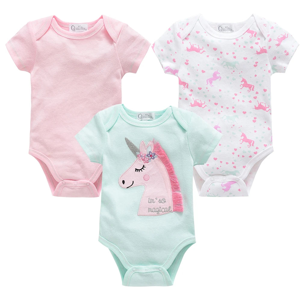 3/6 pcs a lot Baby Girls Clothes Cotton Short Sleeve Girl Bodysuit 0-12 Months Newborn