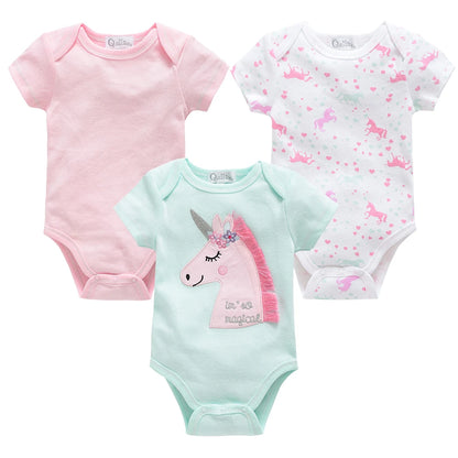 3/6 pcs a lot Baby Girls Clothes Cotton Short Sleeve Girl Bodysuit 0-12 Months Newborn