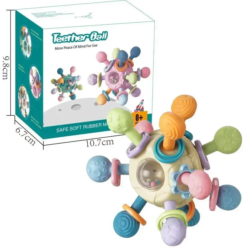 Baby  0 12 Months Rotating Rattle Ball Grasping Activity  Silicone Teether Baby Sensory Toys